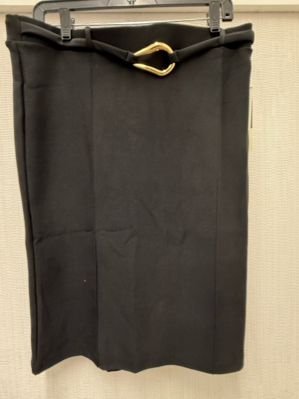 Harper Black Pencil Skirt XL Gold Buckle Detail Stretch